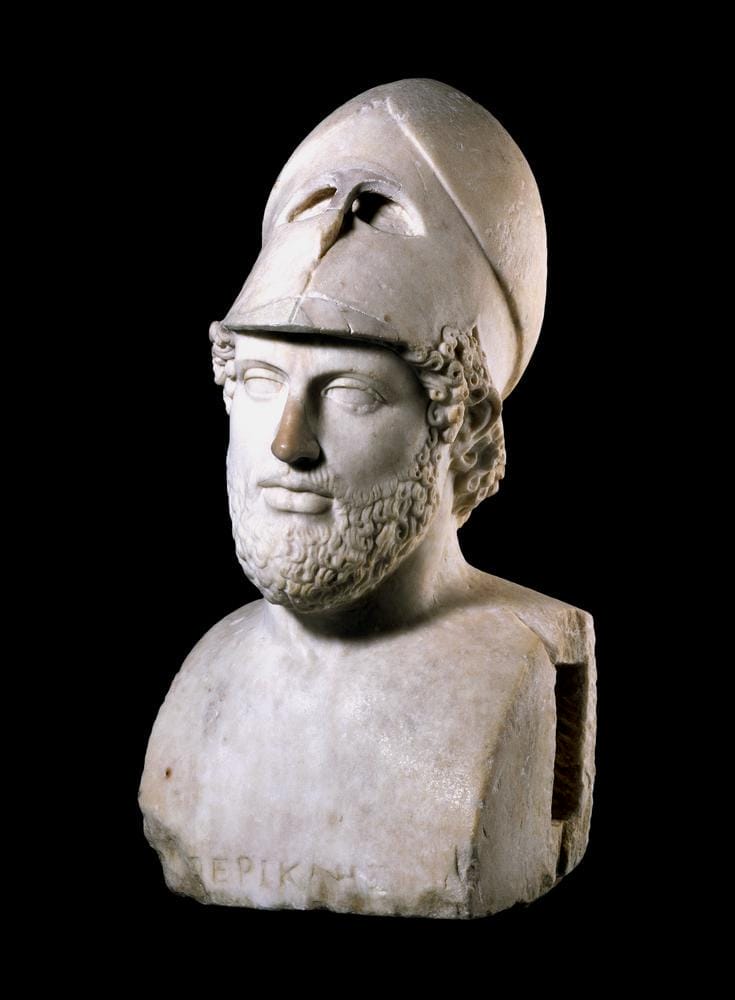Pericles wearing a Corinthian helmet, Roman marble copy of Greek original
