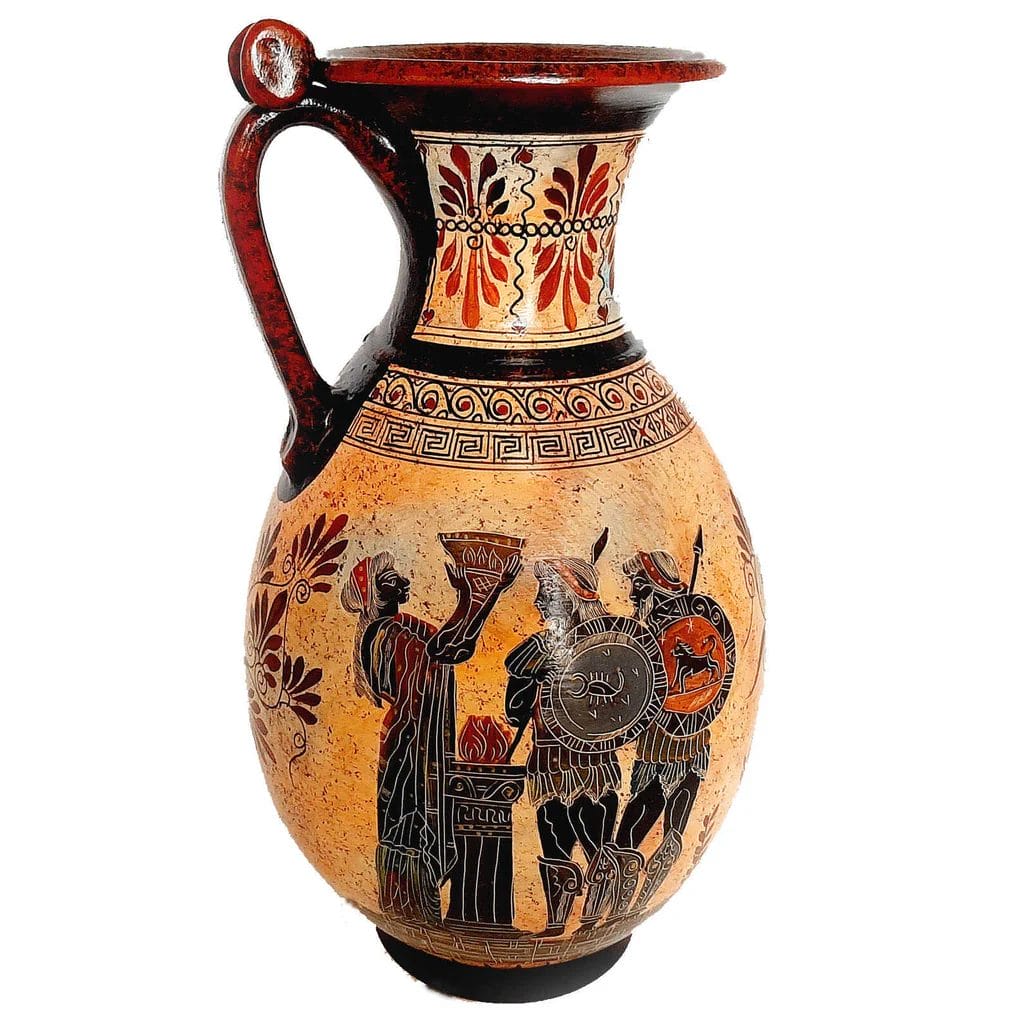 Attic red-figure vase painting of a seated priestess over a tripod