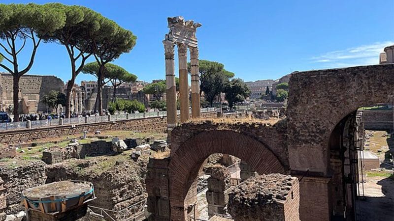 Three standing Corinthian columns of Caesar's Temple of Venus Genetrix