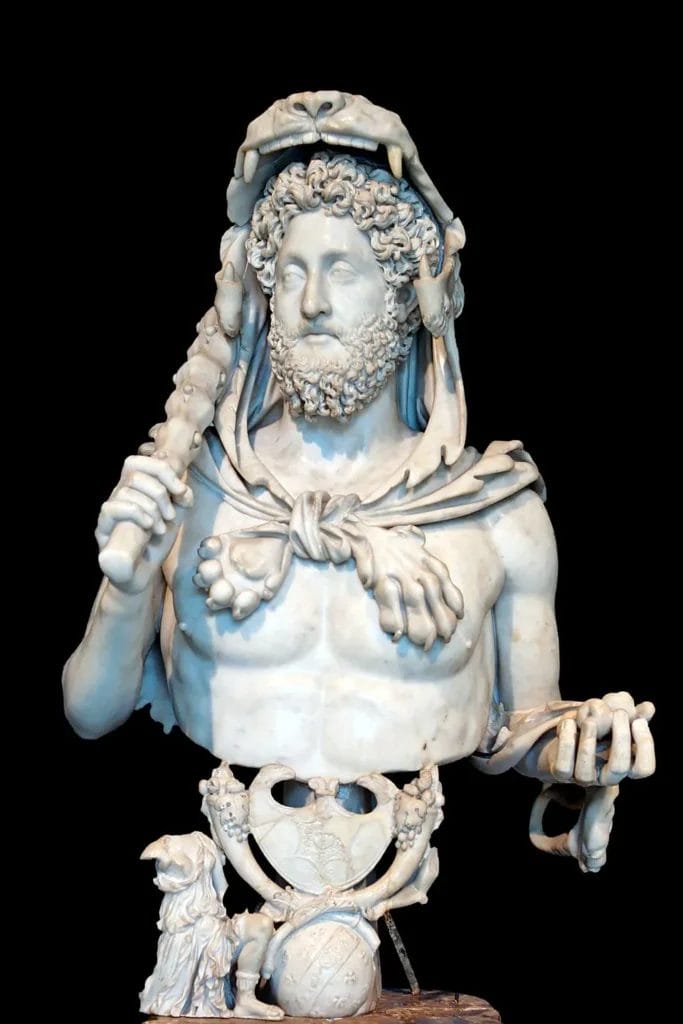 Roman emperor Commodus wearing lion skin headdress as Hercules