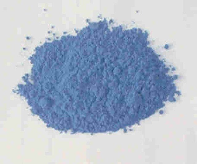 Close-up of powdered Egyptian blue, the synthetic copper-based pigment used widely in antiquity.