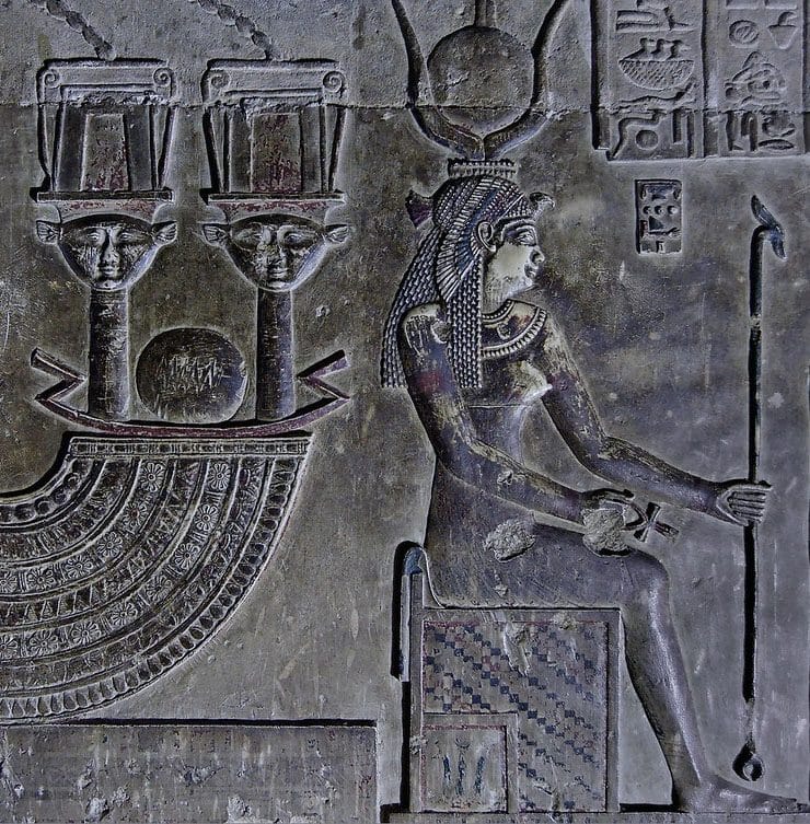 Relief of Hathor at Dendera with cow ears and solar crown
