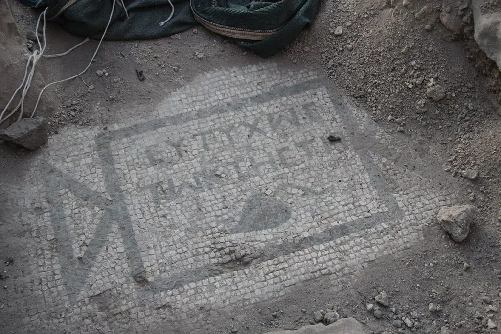 Hippos mosaic or inscription element photographed on site.