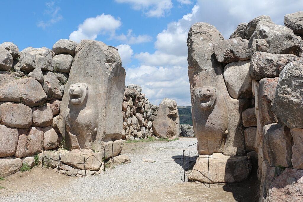 The Lion Gate at Hattusa, monumental city gate with sculpted lions.