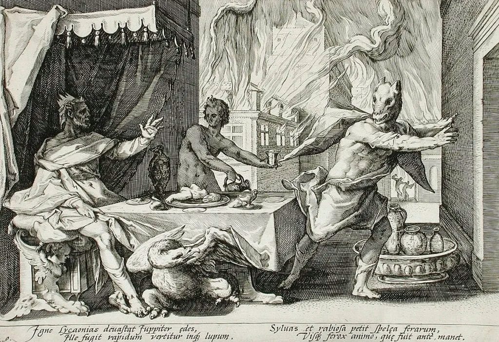 Classical image of Lycaon's transformation into a wolf, the mythic model behind later Roman werewolf talk.