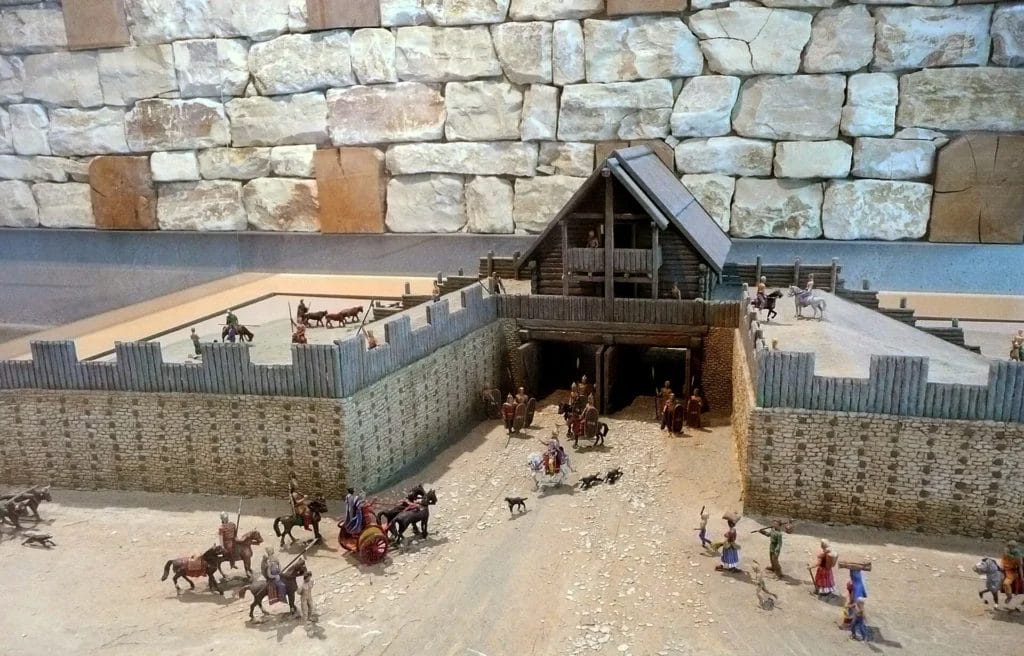 Model of the eastern gate and ramparts at the Manching oppidum near the Danube.