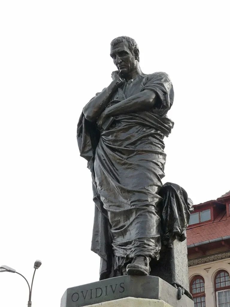 Bronze statue of Ovid in Constanța’s main square, representing his exile to Tomis.
