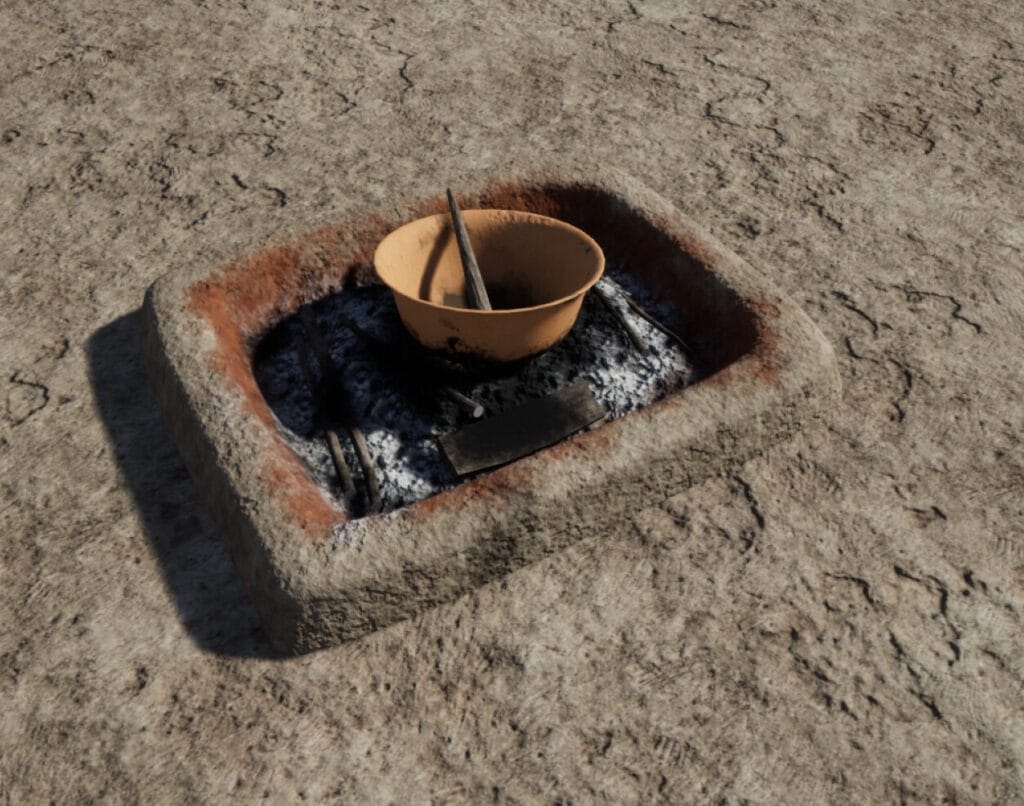Reconstruction of an ancient Greek-style hearth used in ritual