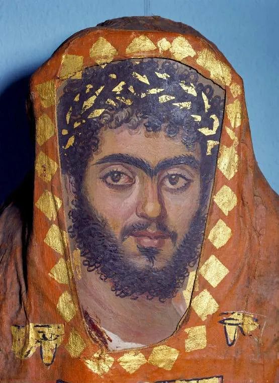 Full-length mummy with painted cartonnage casing from Hibeh, Egypt (Roman period).