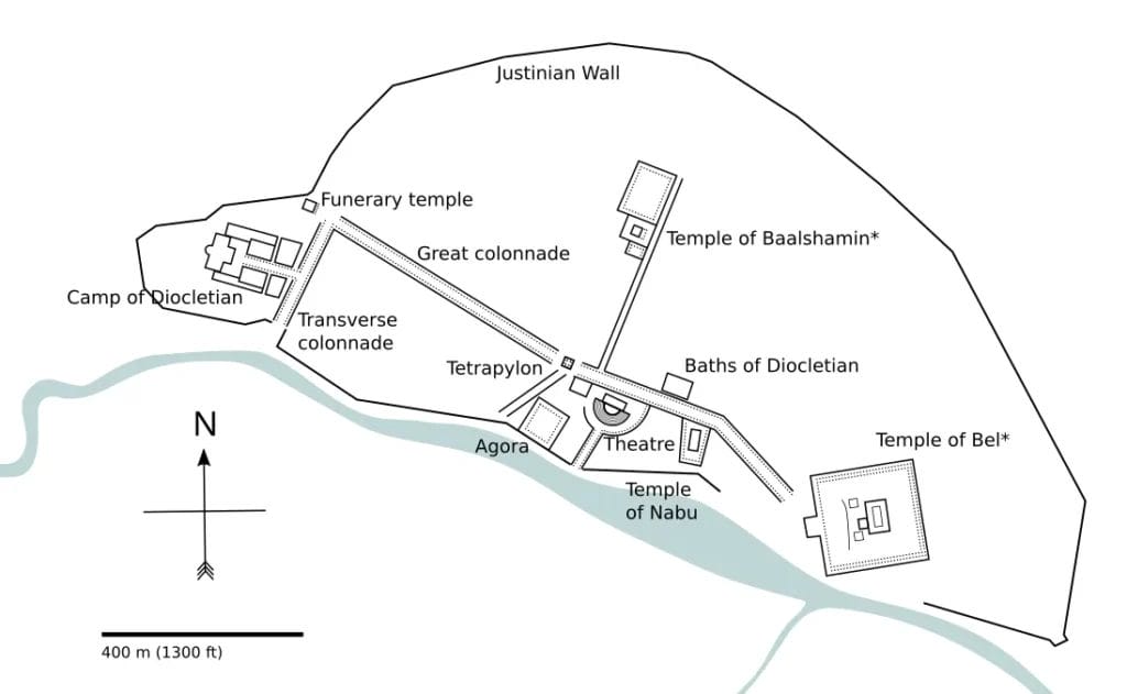 Simplified plan of Palmyra’s archaeological core used to plan survey routes and align models.