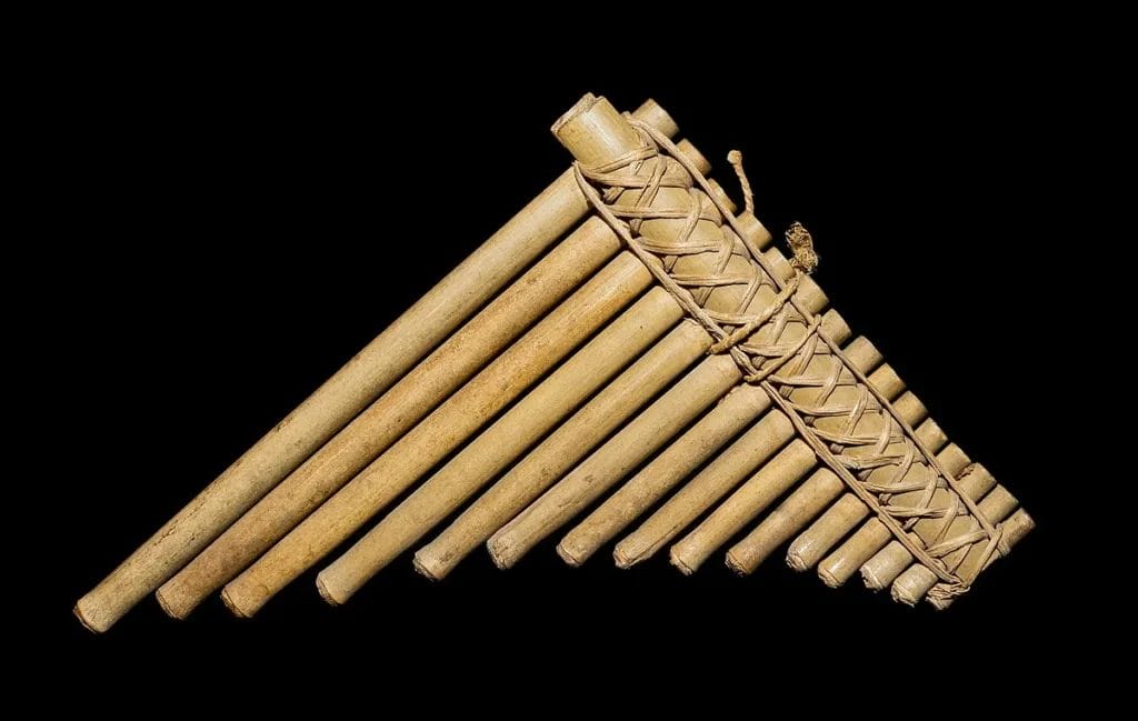 Cane panpipes instrument on display