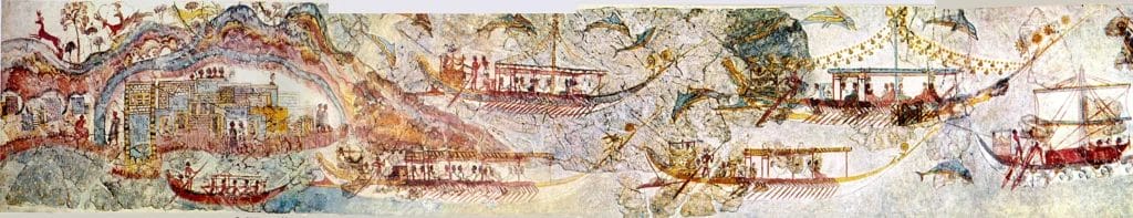 The Akrotiri flotilla fresco showing Minoan ships in procession.