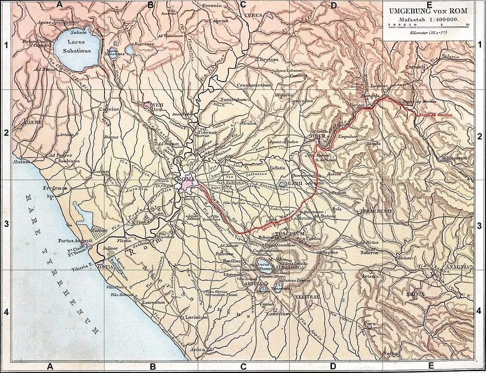 Map of Aqua Claudia in Latium