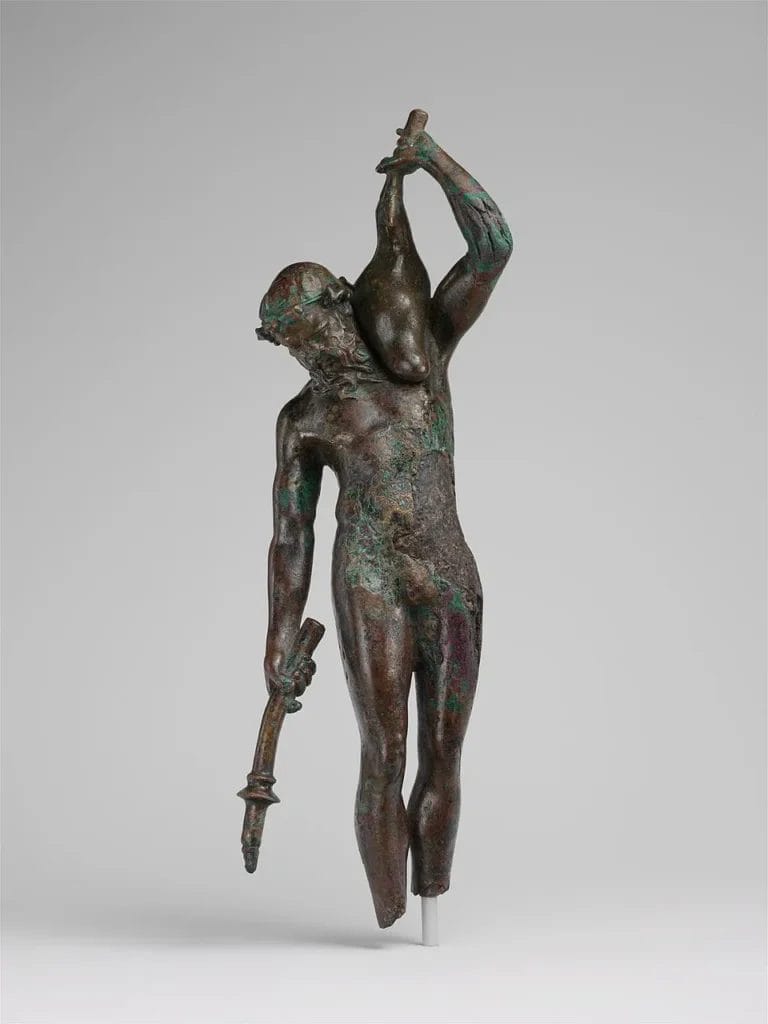 Bronze figure with wineskin