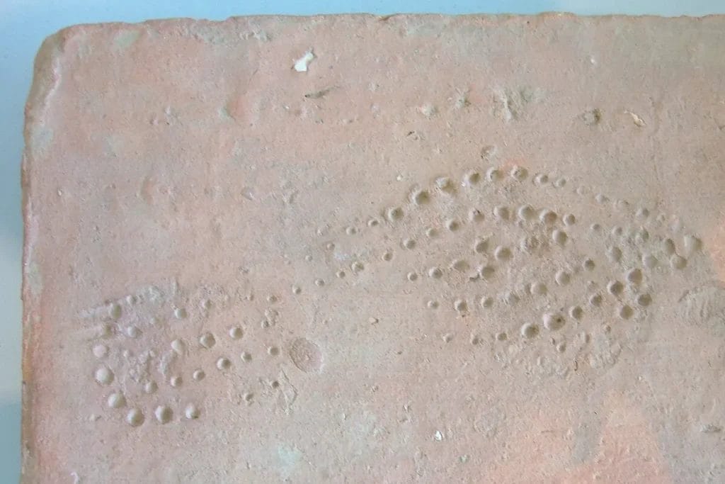 close-up of caliga sole imprint impressed in a fired tile