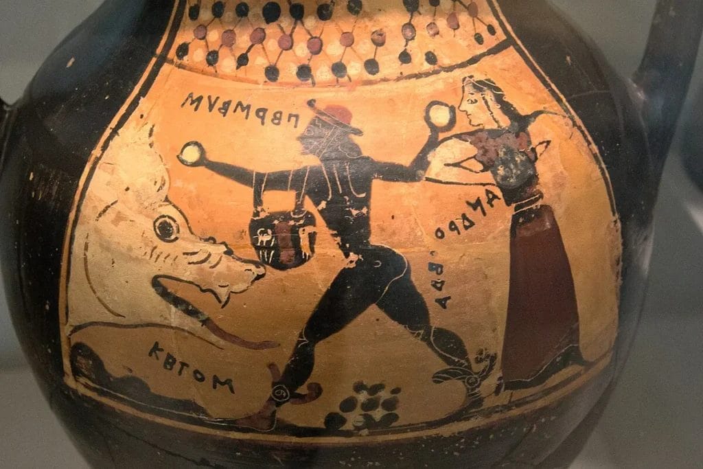 Corinthian vase of Perseus Andromeda and sea monster