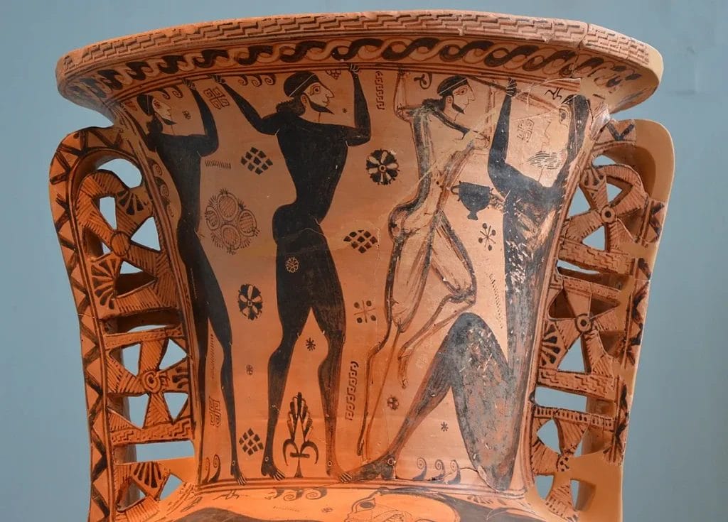 Proto Attic vase scene of Polyphemus blinding