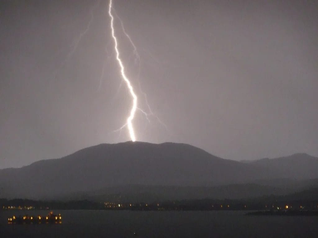 Lightning bolts over Corfu island