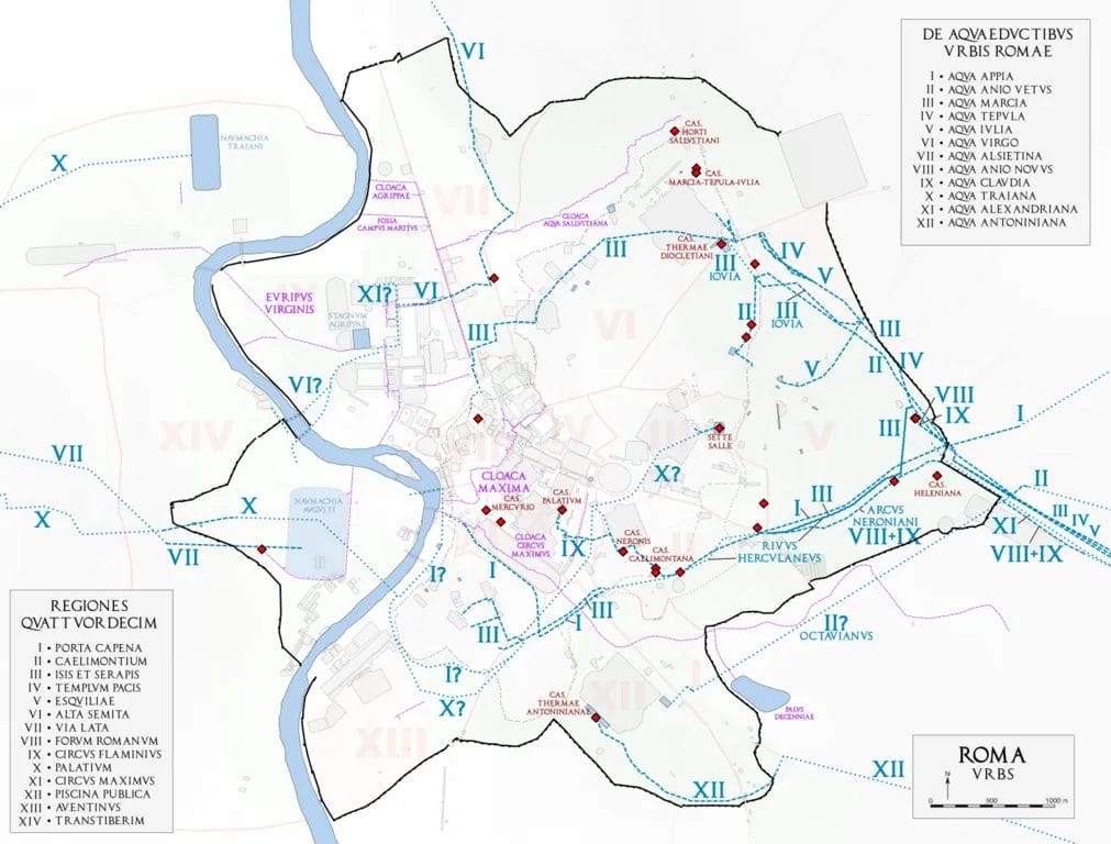 Map of ancient Rome waterworks