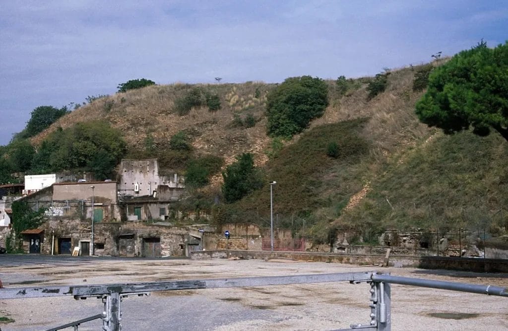 Ground-level view of Monte Testaccio, the amphora sherd hill in Rome