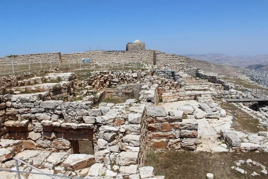 View toward the summit of Mount Gerizim with visible ruins on the ridge line