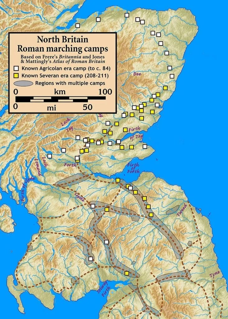 Map of Roman marching camps in Britain