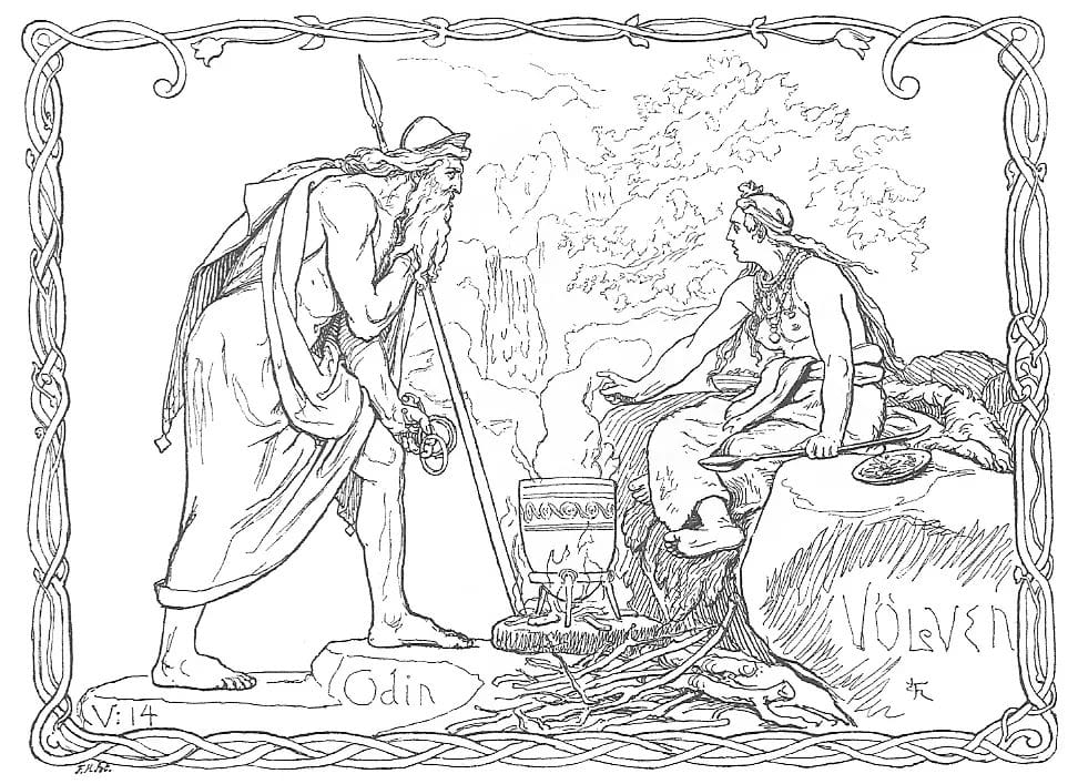 Odin speaks with seated völva