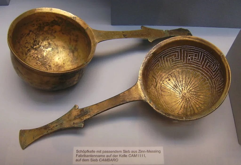 Roman bronze patera and colander