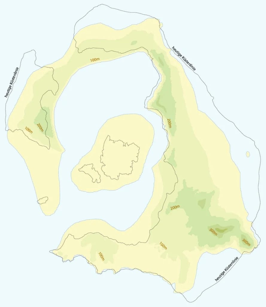 Map of Thera before the Bronze Age eruption, showing the island's circular topography.
