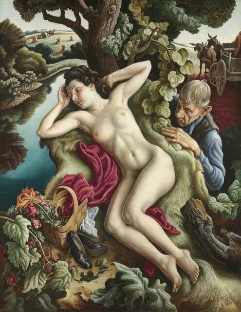 modern painting reimagining Persephone in a rural setting