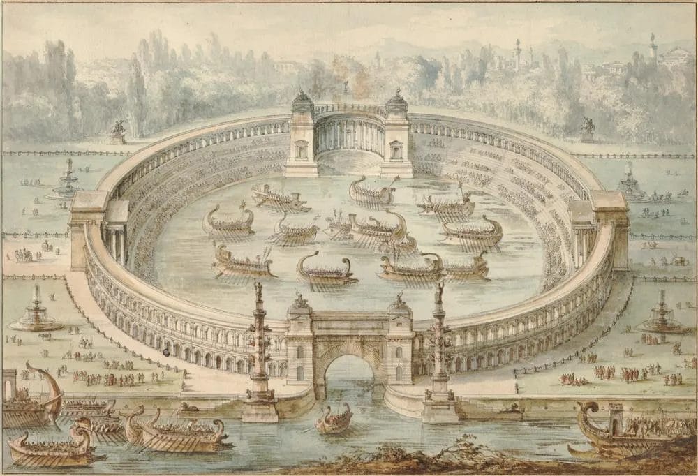 painting of Roman fighters in naval deck combat
