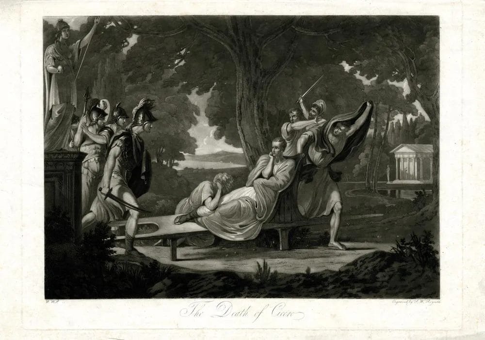 Cicero tongue death assassination Roman orator killed by soldiers proscription 43 BC historical scene