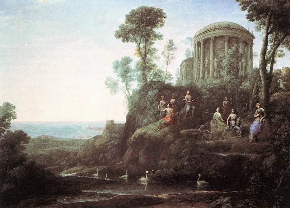 Apollo god temple Mount Parnassus classical landscape painting