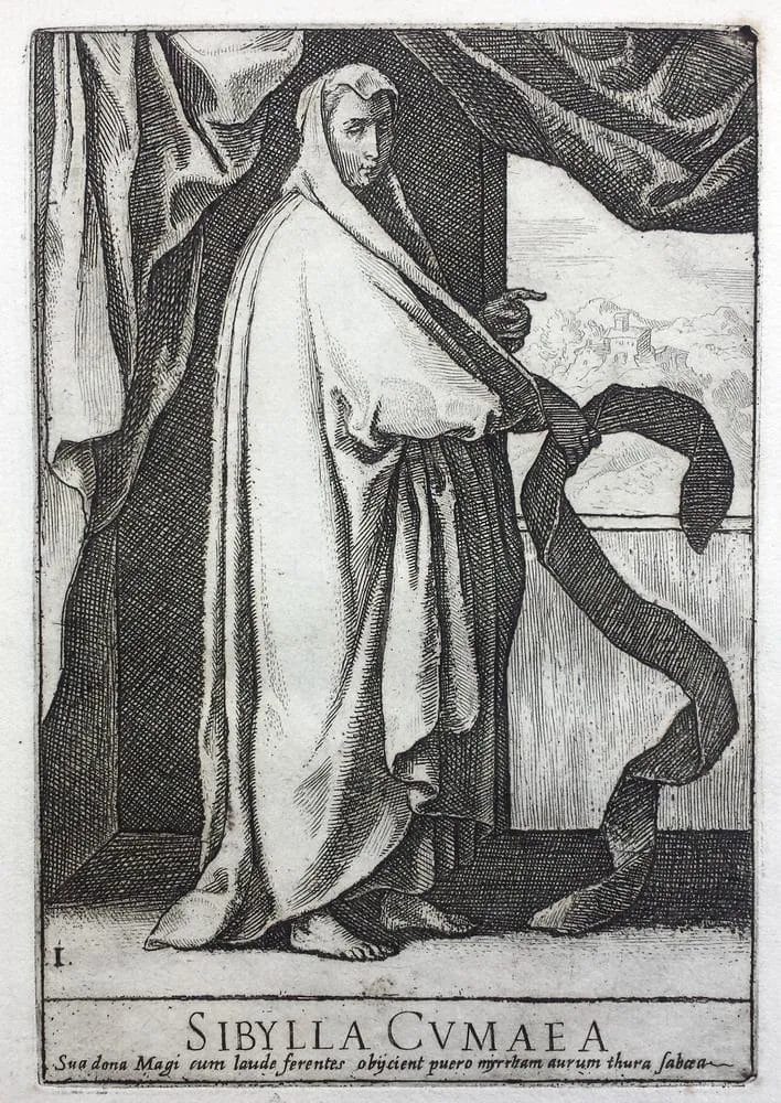 Cumaean Sibyl print British Museum prophetic scroll oracle Rome
