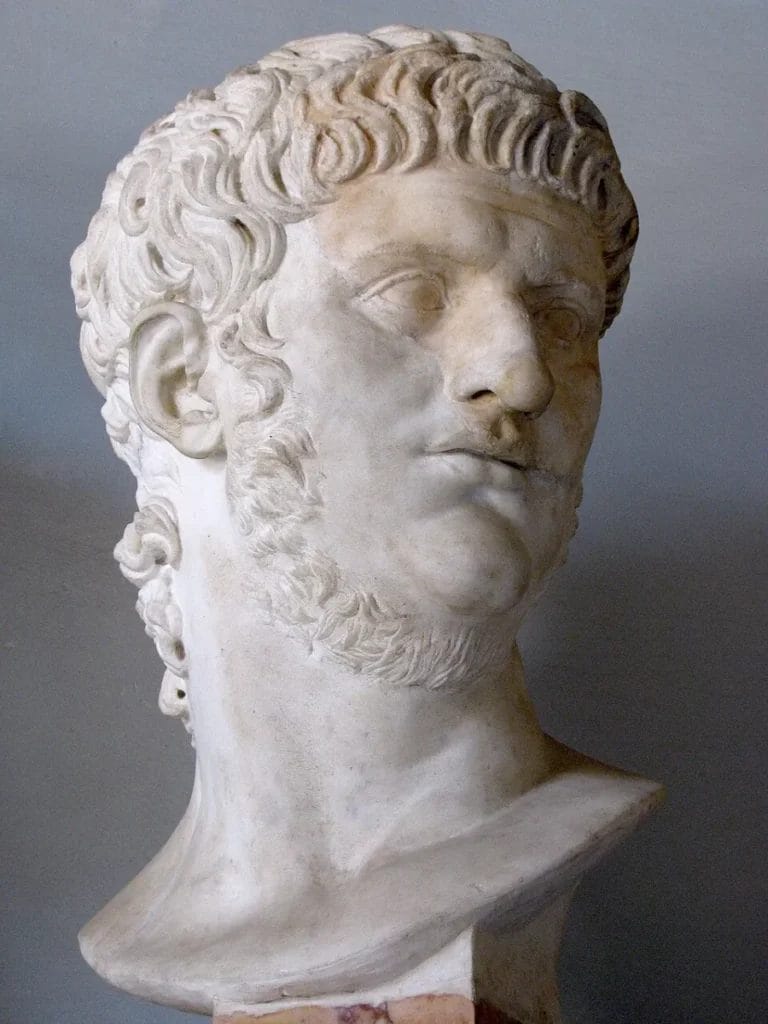 Roman emperor Nero marble portrait with curly hair and round face