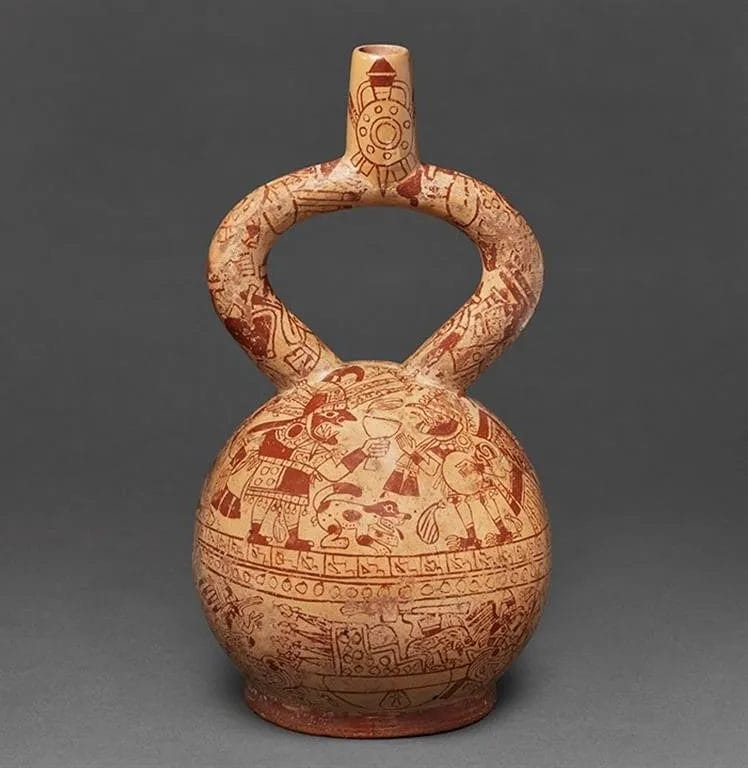 Moche sacrifice ceremony vessel two‑headed serpent presentation goblet Museo Larco