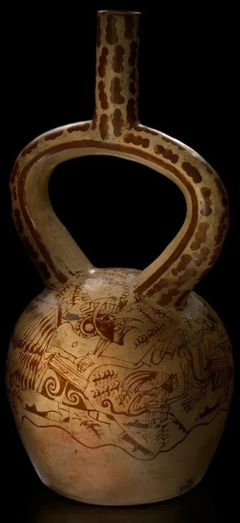 Moche ritual runners procession stirrup spout bottle Andes