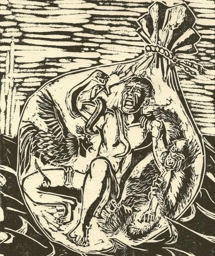 Poena cullei execution scene painting