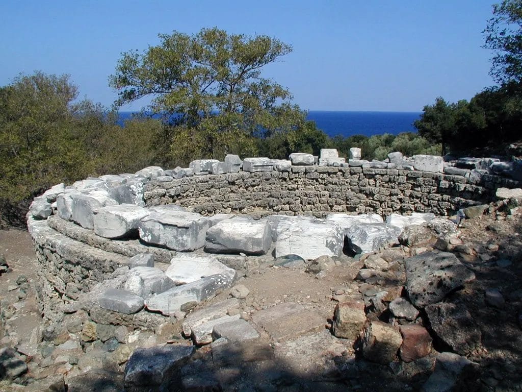 Ancient circular temple ruins at Samothrace sanctuary of the Great Gods