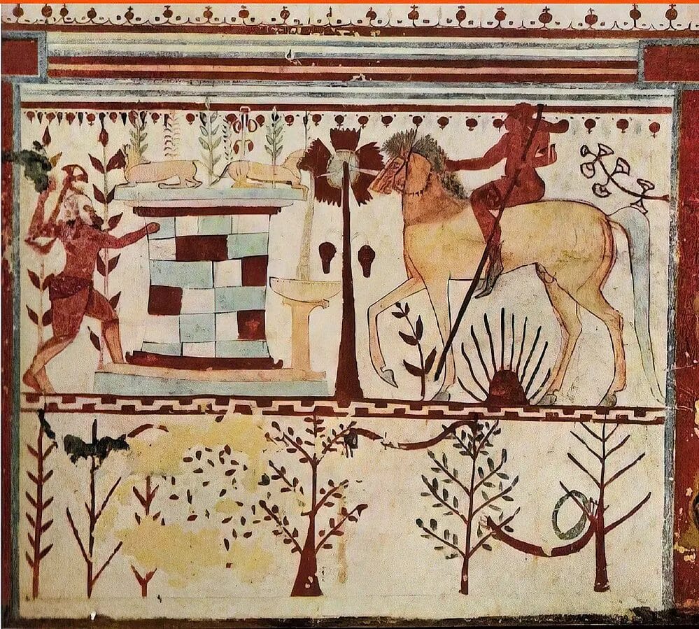 tomb bulls achilles troilus etruscan mythology