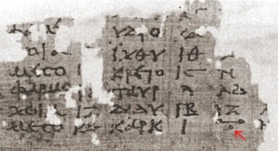Greek papyrus showing omicron symbol as zero placeholder in astronomical calculations
