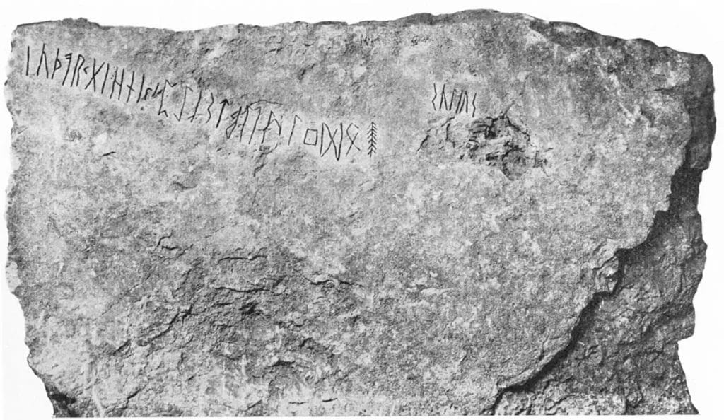 The Kylver stone from Gotland displaying the complete 24-character Elder Futhark sequence of Norse runes carved around 400 CE.