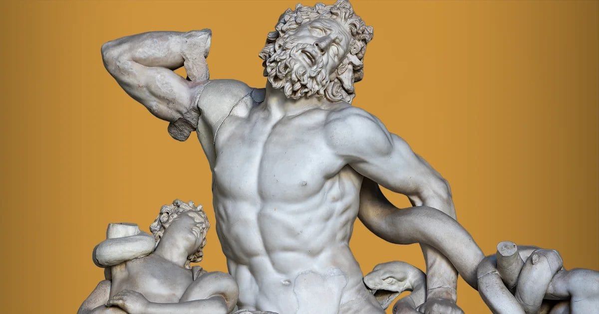 Laocoon and his sons attacked by serpents in the Hellenistic marble sculpture discovered 1506