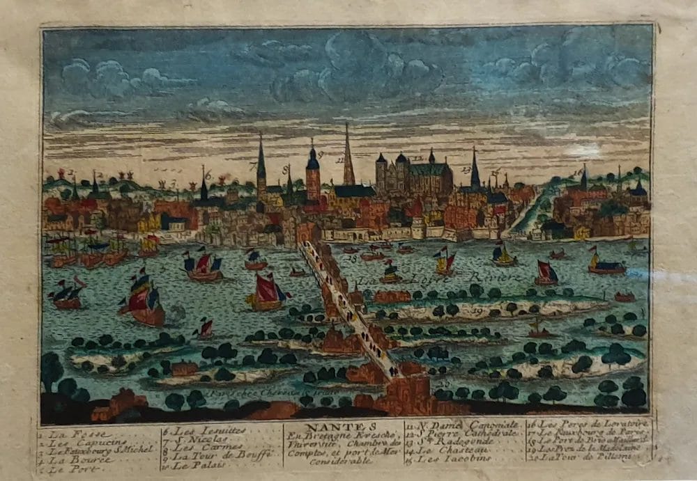 Nantes on the Loire with city walls and river traffic