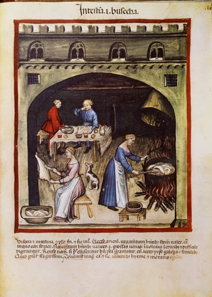 medieval pottage over hearth