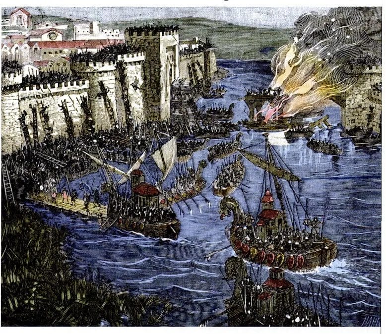 Viking fleet on the Seine attacking Paris