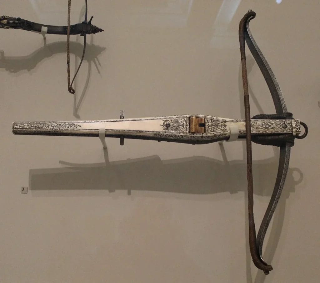ornate hunting crossbow decorated stock steel bow