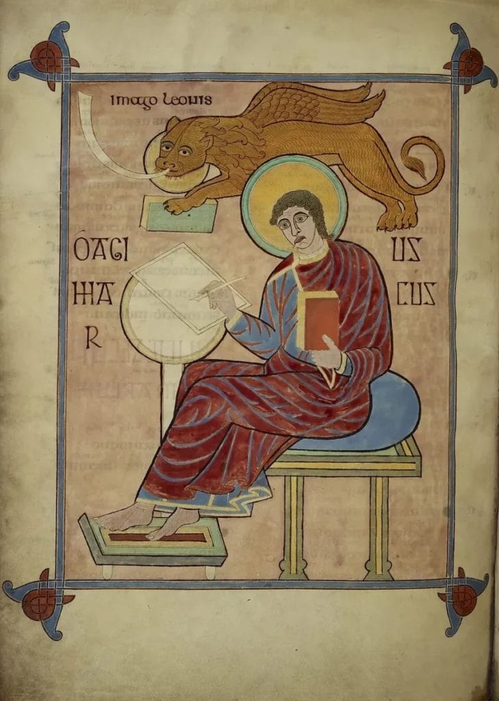 Lindisfarne Gospels St Mark evangelist portrait page