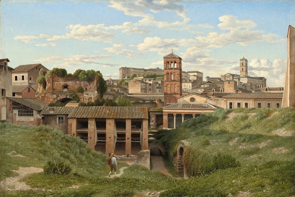 Mouth of Cloaca Maxima ancient Roman sewer outlet Tiber River painted 1814