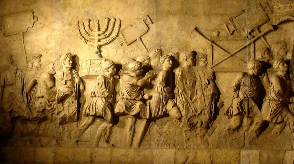 Roman soldiers carrying Temple treasures during victory procession